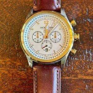 JACK MASON WHITE NAUTICAL CHRONOGRAPH TWO TONE WATCH | BROWN LEATHER STRAP